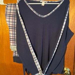 💐Victoria Secret Blue Plaid Thermal Pajama’s